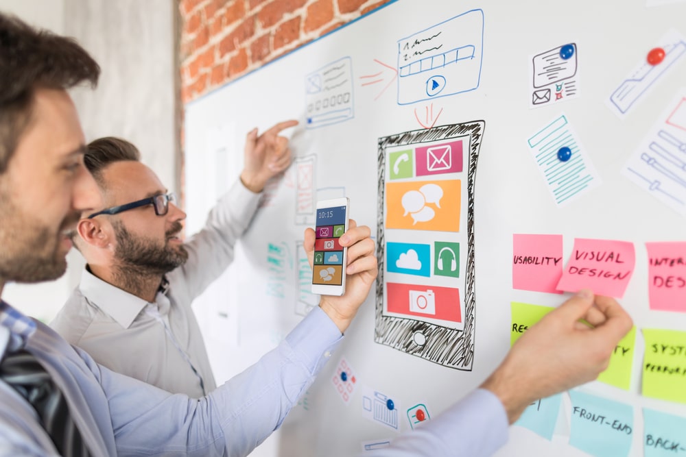 Businessmen brainstorm their calls to action