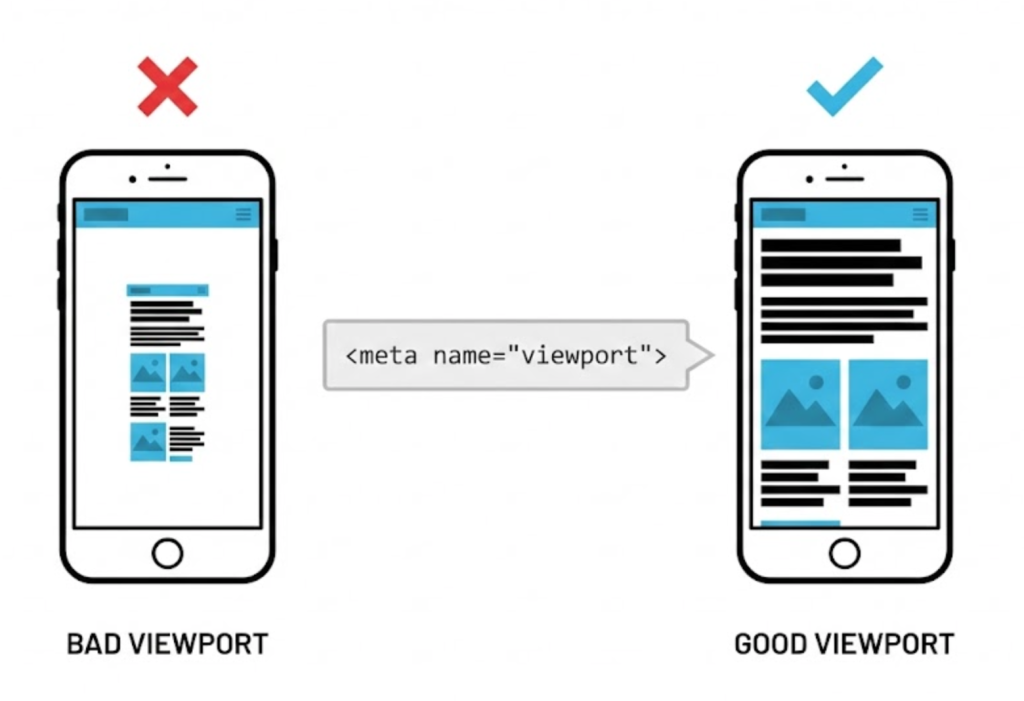 A conceptual illustration showing the Viewport as a 'frame' or window that determines which part of a website is visible to the user at any given moment.