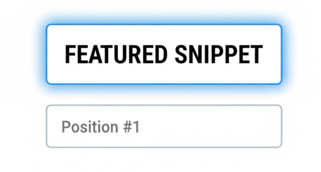 A vector illustration of a search results page showing a large Featured Snippet box floating above the #1 organic result, symbolizing Position Zero.