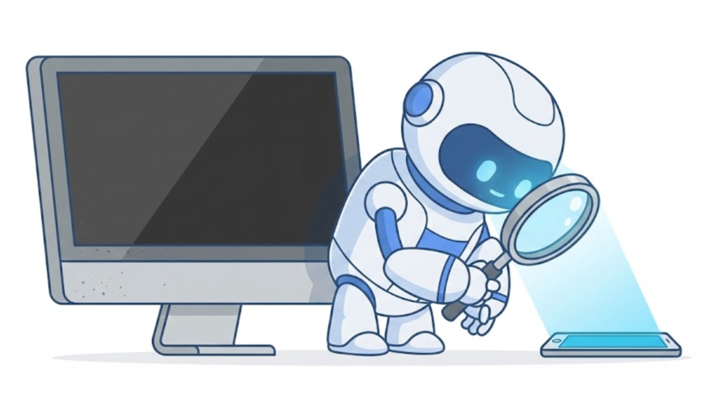 A vector illustration of Googlebot prioritizing a smartphone screen over a desktop monitor, symbolizing Mobile-First Indexing