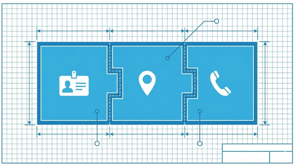 A vector illustration of Name, Address, and Phone blocks forming a solid foundation, symbolizing the importance of NAP consistency for Local SEO.